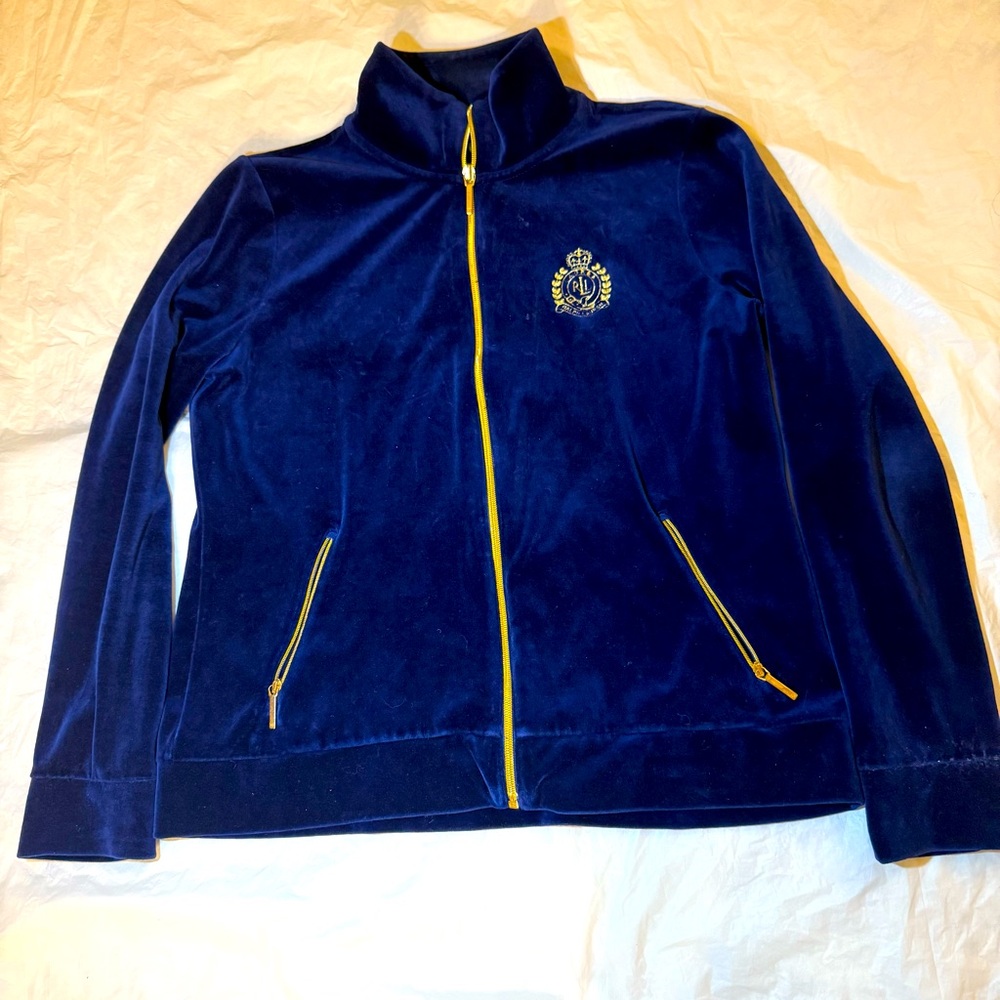 Ralph Lauren Navy Velour Jacket with Gold Zipper